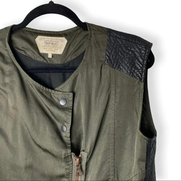 ZARA Outerwear Trafaluc Army Green  & Faux Leather Vest - Picture 3 of 8